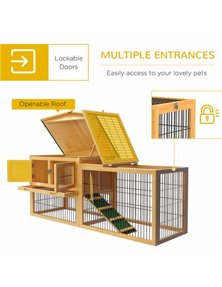 PawHut Wooden Rabbit Hutch with Outdoor Run Yellow - pic 149739 | FastDaddyshop