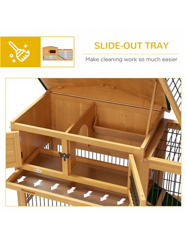 PawHut Wooden Rabbit Hutch with Outdoor Run Yellow
