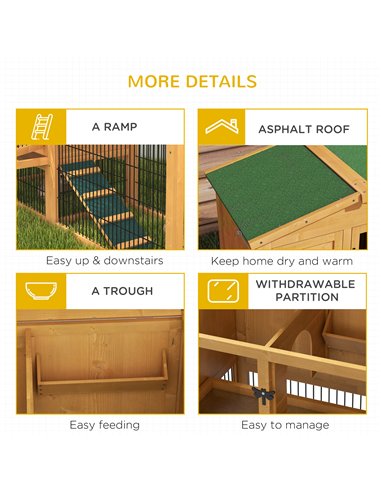 PawHut Wooden Rabbit Hutch with Outdoor Run Yellow