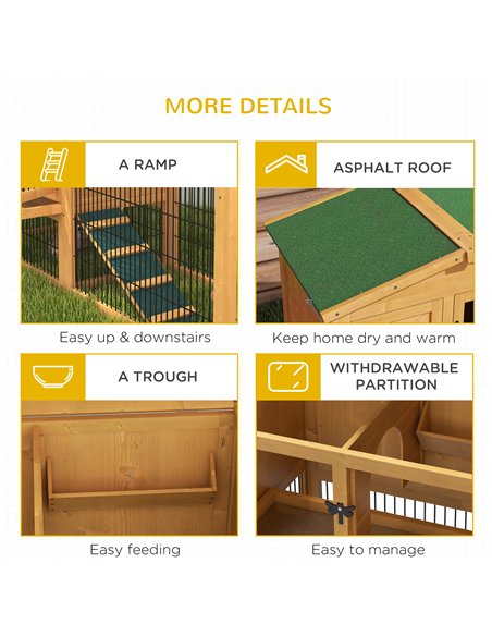 PawHut Wooden Rabbit Hutch with Outdoor Run Yellow - pic 149741 | FastDaddyshop