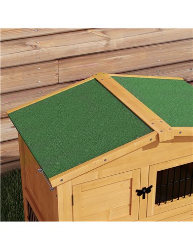 PawHut Wooden Rabbit Hutch with Outdoor Run Yellow
