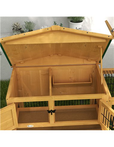PawHut Wooden Rabbit Hutch with Outdoor Run Yellow