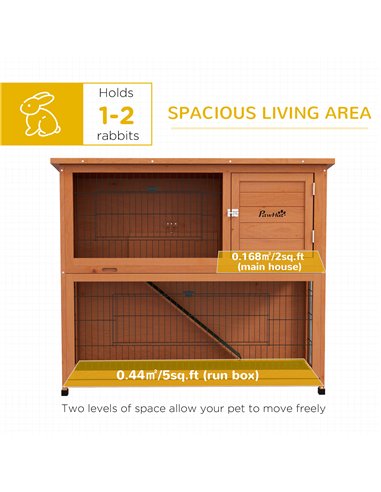 PawHut Two-Tier Antiseptic Wood Rabbit Hutch, 102cm Guinea Pig Hutch with Run - Orange
