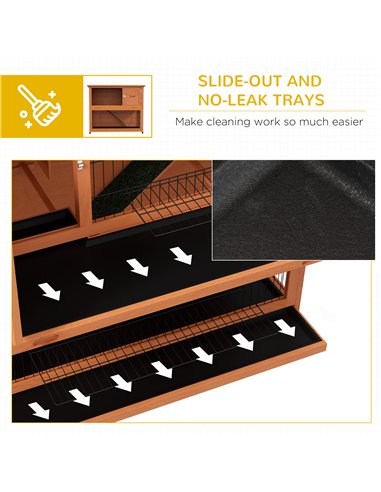 PawHut Two-Tier Antiseptic Wood Rabbit Hutch, 102cm Guinea Pig Hutch with Run - Orange