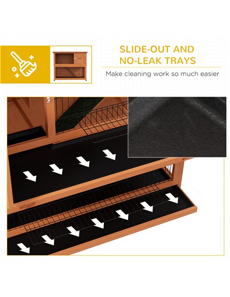 PawHut Two-Tier Antiseptic Wood Rabbit Hutch, 102cm Guinea Pig Hutch with Run - Orange - pic 149749 | FastDaddyshop