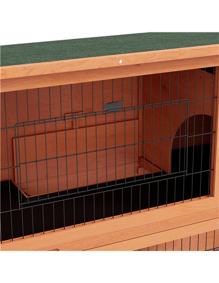 PawHut Two-Tier Antiseptic Wood Rabbit Hutch, 102cm Guinea Pig Hutch with Run - Orange - pic 149751 | FastDaddyshop