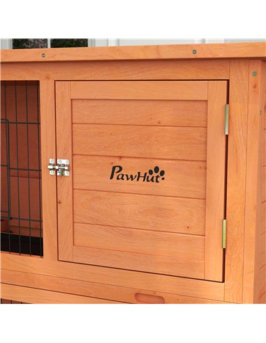 PawHut Two-Tier Antiseptic Wood Rabbit Hutch, 102cm Guinea Pig Hutch with Run - Orange