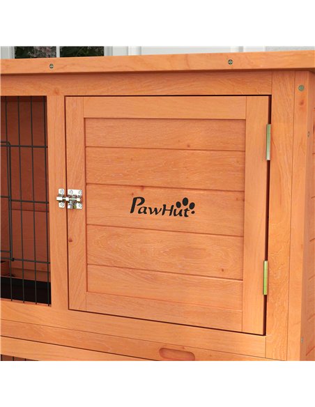 PawHut Two-Tier Antiseptic Wood Rabbit Hutch, 102cm Guinea Pig Hutch with Run - Orange - pic 149752 | FastDaddyshop