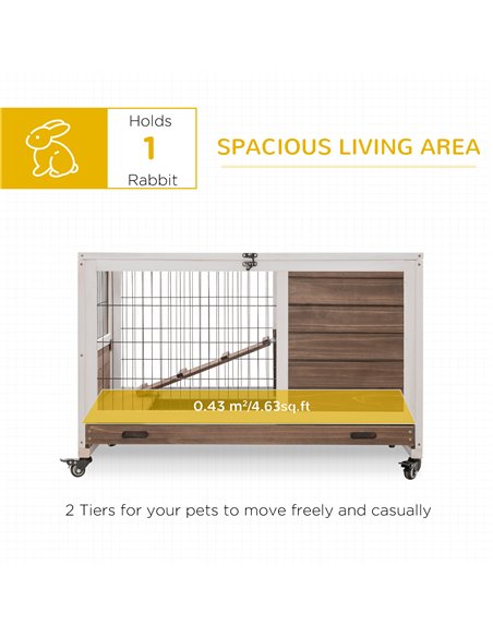 PawHut Wooden Guinea Pig Hutch, 2-Floor Bunny Cage w/ Enclosed Run Area, Brown - pic 149756 | FastDaddyshop