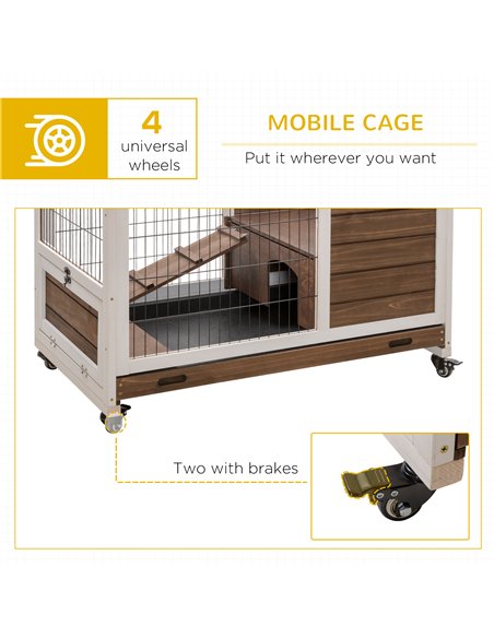 PawHut Wooden Guinea Pig Hutch, 2-Floor Bunny Cage w/ Enclosed Run Area, Brown - pic 149759 | FastDaddyshop