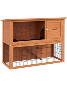 PawHut Two-Tier Antiseptic Wood Rabbit Hutch, 92cm Guinea Pig Hutch with Run - Orange