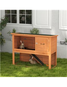PawHut Two-Tier Antiseptic Wood Rabbit Hutch, 92cm Guinea Pig Hutch with Run - Orange 2