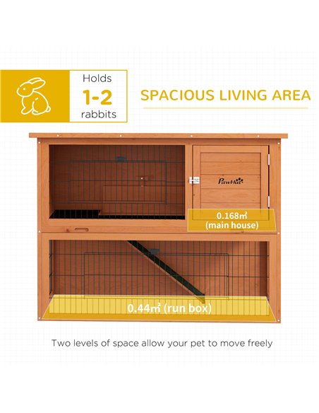 PawHut Two-Tier Antiseptic Wood Rabbit Hutch, 92cm Guinea Pig Hutch with Run - Orange - pic 149766 | FastDaddyshop