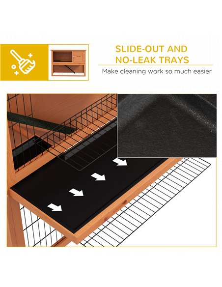 PawHut Two-Tier Antiseptic Wood Rabbit Hutch, 92cm Guinea Pig Hutch with Run - Orange - pic 149767 | FastDaddyshop