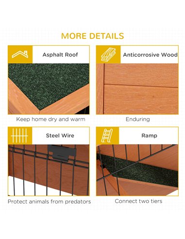 PawHut Two-Tier Antiseptic Wood Rabbit Hutch, 92cm Guinea Pig Hutch with Run - Orange