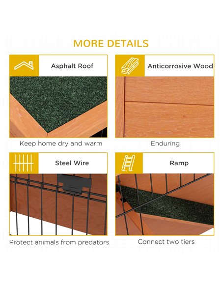 PawHut Two-Tier Antiseptic Wood Rabbit Hutch, 92cm Guinea Pig Hutch with Run - Orange - pic 149768 | FastDaddyshop