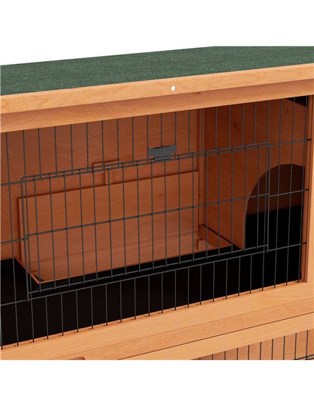 PawHut Two-Tier Antiseptic Wood Rabbit Hutch, 92cm Guinea Pig Hutch with Run - Orange - pic 149769 | FastDaddyshop