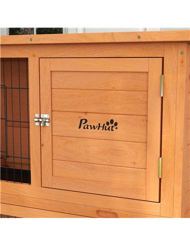 PawHut Two-Tier Antiseptic Wood Rabbit Hutch, 92cm Guinea Pig Hutch with Run - Orange