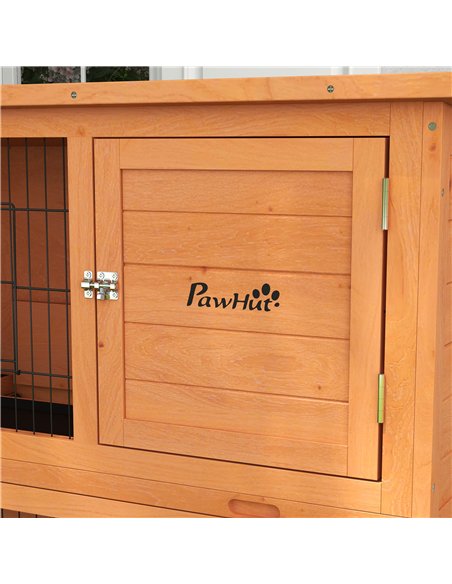 PawHut Two-Tier Antiseptic Wood Rabbit Hutch, 92cm Guinea Pig Hutch with Run - Orange - pic 149770 | FastDaddyshop