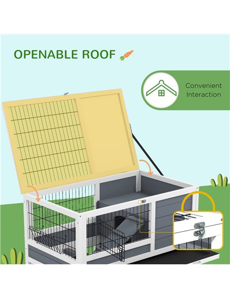 PawHut Double Deckers Guinea Pig Cage, Indoor Rabbit Hutch with Feeding Trough, Trays, Ramps, Openable Top - Grey - pic 149775 | FastDaddyshop