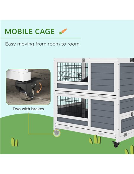 PawHut Double Deckers Guinea Pig Cage, Indoor Rabbit Hutch with Feeding Trough, Trays, Ramps, Openable Top - Grey - pic 149777 | FastDaddyshop