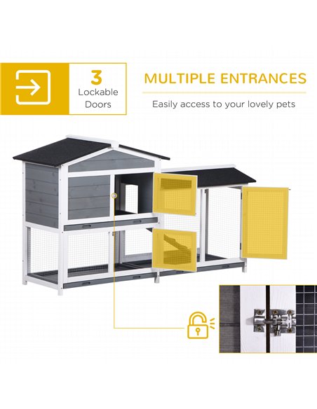 PawHut Wooden 2-Tier Rabbit Hutch w/ Tray Ramp Grey - pic 149783 | FastDaddyshop