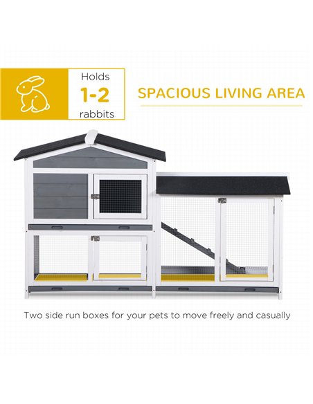 PawHut Wooden 2-Tier Rabbit Hutch w/ Tray Ramp Grey - pic 149784 | FastDaddyshop