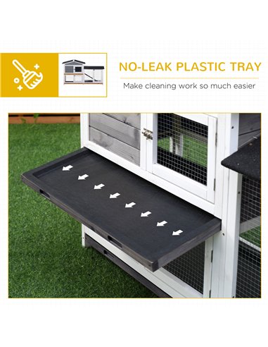 PawHut Wooden 2-Tier Rabbit Hutch w/ Tray Ramp Grey