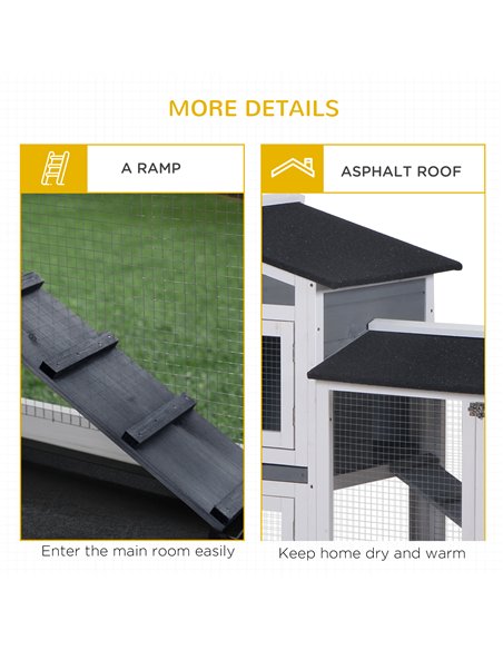 PawHut Wooden 2-Tier Rabbit Hutch w/ Tray Ramp Grey - pic 149786 | FastDaddyshop