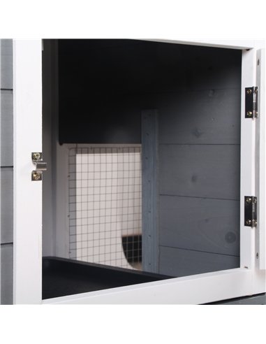 PawHut Wooden 2-Tier Rabbit Hutch w/ Tray Ramp Grey