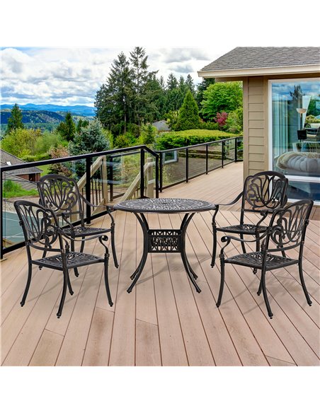 Outsunny 5-Piece Outdoor Furniture Dining Set with 4 Chairs, 1 Round Table & Umbrella Hole - pic 14979 | FastDaddyshop