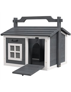 PawHut Indoor Rabbit Hutch, Portable Small Animal House Outdoor, with Top Handle, Openable Roof - Grey