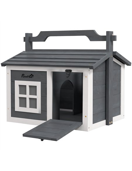 PawHut Indoor Rabbit Hutch, Portable Small Animal House Outdoor, with Top Handle, Openable Roof - Grey - pic 149798 | FastDaddyshop