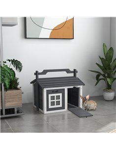PawHut Indoor Rabbit Hutch, Portable Small Animal House Outdoor, with Top Handle, Openable Roof - Grey 2