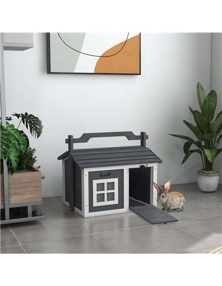 PawHut Indoor Rabbit Hutch, Portable Small Animal House Outdoor, with Top Handle, Openable Roof - Grey - pic 149799 | FastDaddyshop