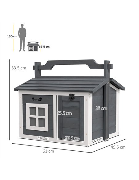 PawHut Indoor Rabbit Hutch, Portable Small Animal House Outdoor, with Top Handle, Openable Roof - Grey - pic 149800 | FastDaddyshop