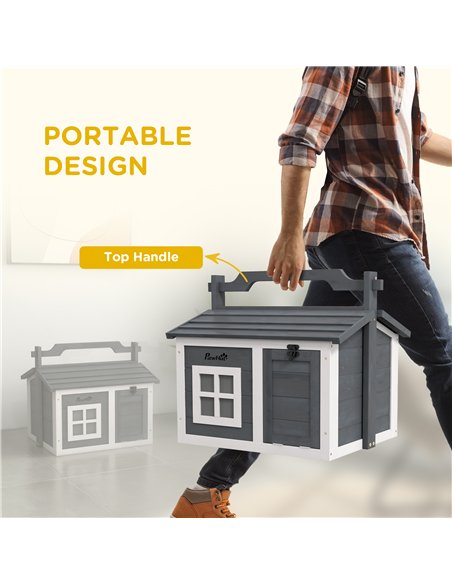 PawHut Indoor Rabbit Hutch, Portable Small Animal House Outdoor, with Top Handle, Openable Roof - Grey - pic 149803 | FastDaddyshop