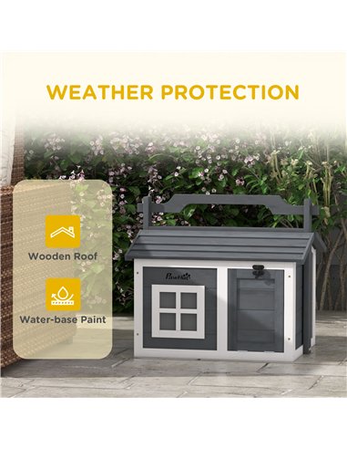 PawHut Indoor Rabbit Hutch, Portable Small Animal House Outdoor, with Top Handle, Openable Roof - Grey