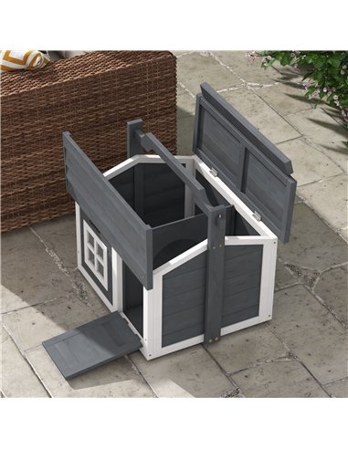 PawHut Indoor Rabbit Hutch, Portable Small Animal House Outdoor, with Top Handle, Openable Roof - Grey
