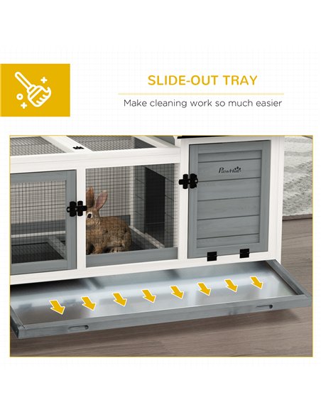PawHut Wooden Rabbit Hutch, Guinea Pig Cage, with Removable Tray, Wheels - Grey - pic 149812 | FastDaddyshop