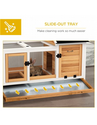 PawHut Wooden Rabbit Hutch, Guinea Pig Cage, with Removable Tray, Wheels - Yellow