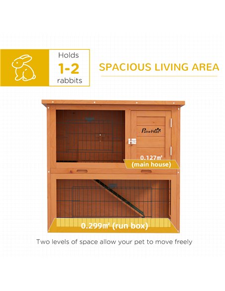 PawHut Two-Tier Antiseptic Wood Rabbit Hutch, 80cm Guinea Pig Hutch with Run - Orange - pic 149829 | FastDaddyshop