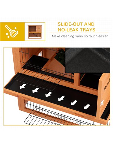 PawHut Two-Tier Antiseptic Wood Rabbit Hutch, 80cm Guinea Pig Hutch with Run - Orange