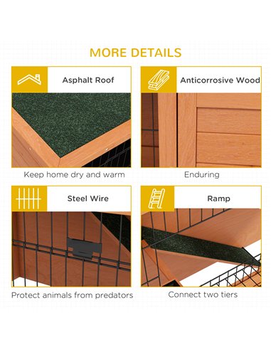 PawHut Two-Tier Antiseptic Wood Rabbit Hutch, 80cm Guinea Pig Hutch with Run - Orange