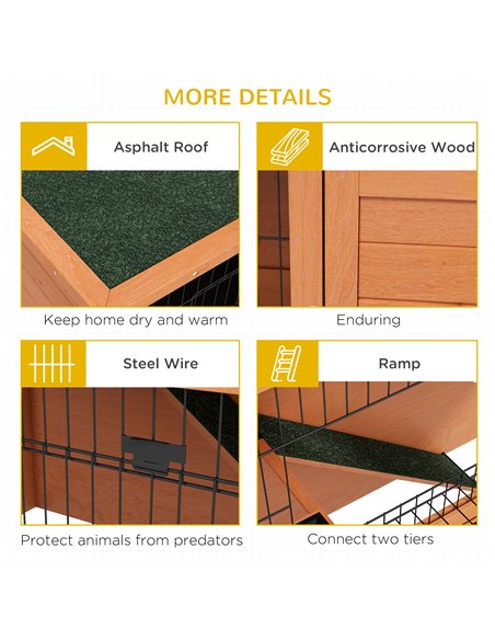 PawHut Two-Tier Antiseptic Wood Rabbit Hutch, 80cm Guinea Pig Hutch with Run - Orange - pic 149831 | FastDaddyshop