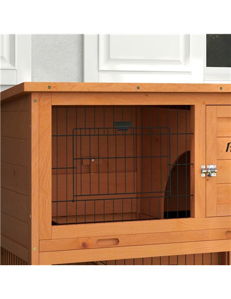 PawHut Two-Tier Antiseptic Wood Rabbit Hutch, 80cm Guinea Pig Hutch with Run - Orange - pic 149833 | FastDaddyshop