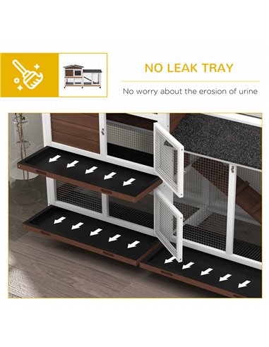 PawHut Wooden Two-Tier Pet Hutch with Wheels, Run - Brown