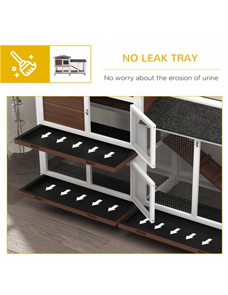 PawHut Wooden Two-Tier Pet Hutch with Wheels, Run - Brown - pic 149840 | FastDaddyshop