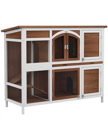 PawHut Two-Tier Wooden Pet Hutch with Openable Roof, Slide-Out Tray - pic 149843 | FastDaddyshop