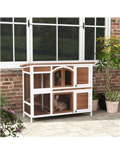 PawHut Two-Tier Wooden Pet Hutch with Openable Roof, Slide-Out Tray 2